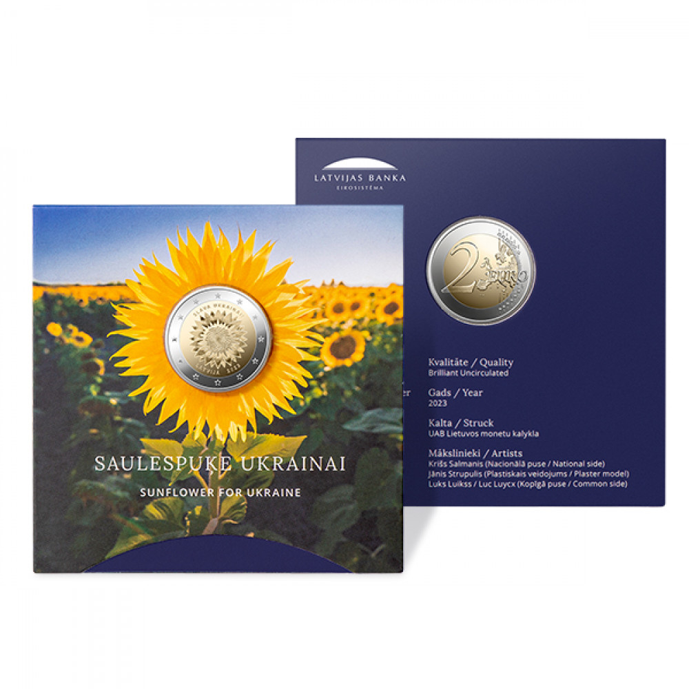 Latvijas 2 Eiro piemiņas monēta - Saulespuķe Ukrainai (2023) BU
