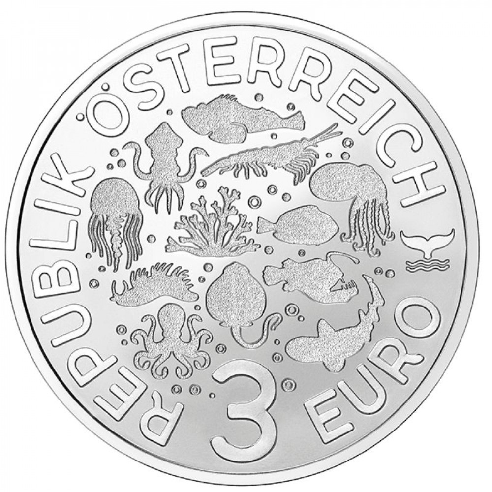 3 Eiro monēta - Spilgtā jūras dzīve - 1 Zilo gredzenu astoņkājis