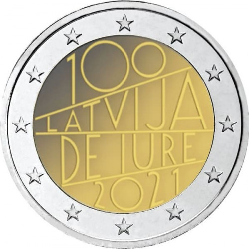 Latvijas 2 Eiro piemiņas monēta - Latvija de iure 100 (2021)