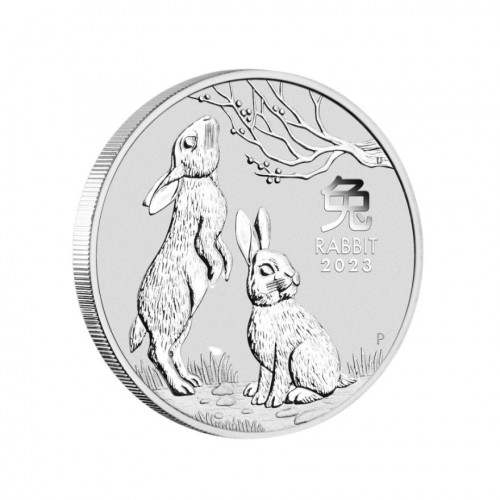 Sudraba monēta kastītē/rāmī — Austrālijas Lunārs 2023 — Truša gads 1/2 oz, 999.9