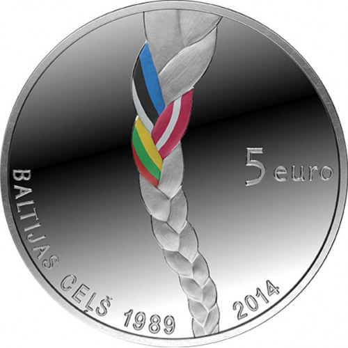 Sudraba 5 Eiro Kolekcijas Monēta - Veltīta "Baltijas ceļa" 25. Gadskārtai 22,00 g, 925