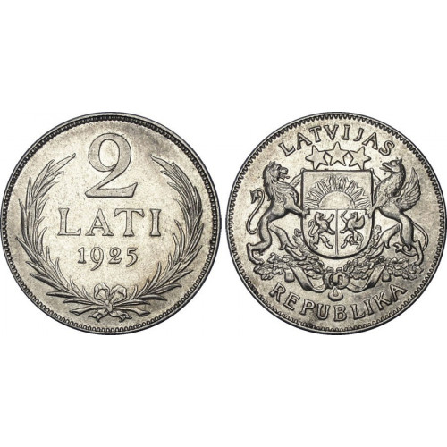 Sudraba Monēta - Latvijas Sudraba 2-latnieks 10 g, 835
