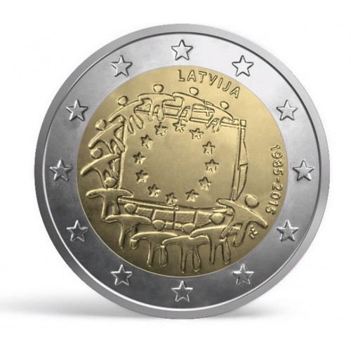 Latvijas 2 Eiro piemiņas monēta - Eiropas Savienības karogam 30 (2015)