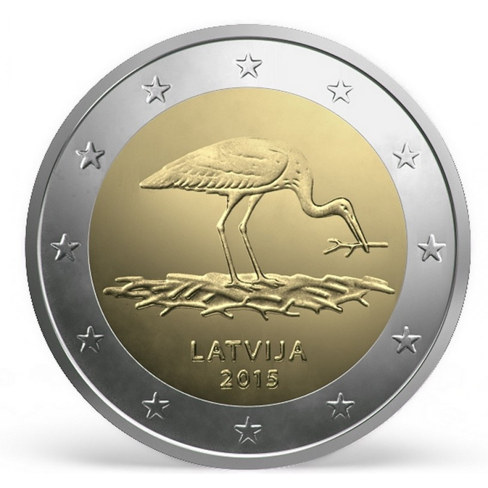 Latvijas 2 Eiro piemiņas monēta - Stārķis 2015