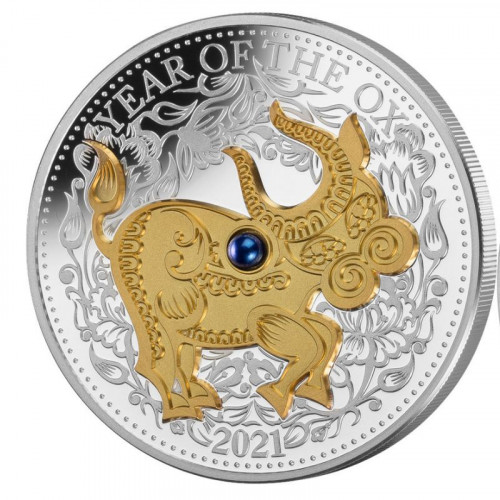 Sudraba monēta - Lunārs Vērsis ar saldūdens pērli* 31.1g, 999
