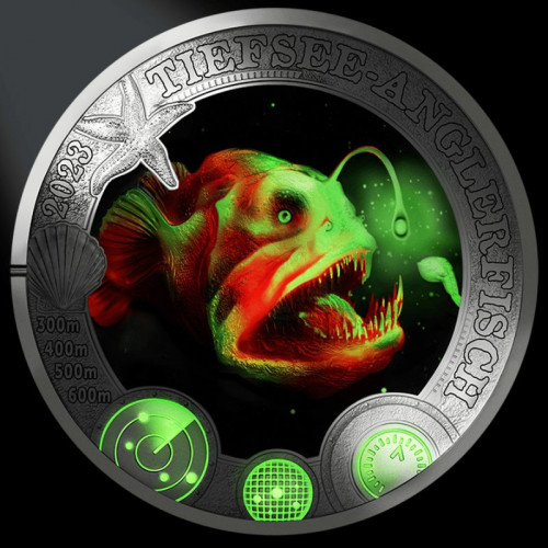 3 Eiro monēta - Spilgtā jūras dzīve - 4 Jūras velns (makšķerniekzivs)