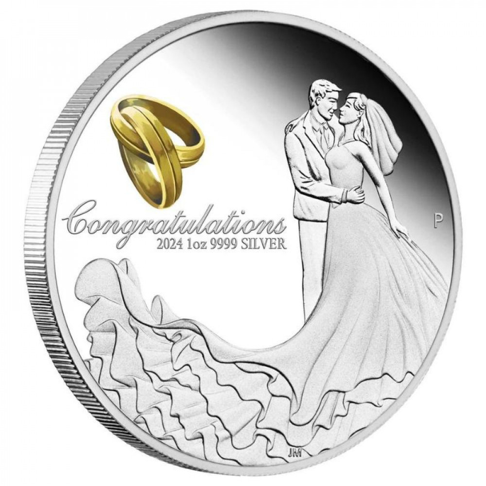 Dāvana kāzās - sudraba monēta - Apsveicam 2024 - 1 Oz, 999.9