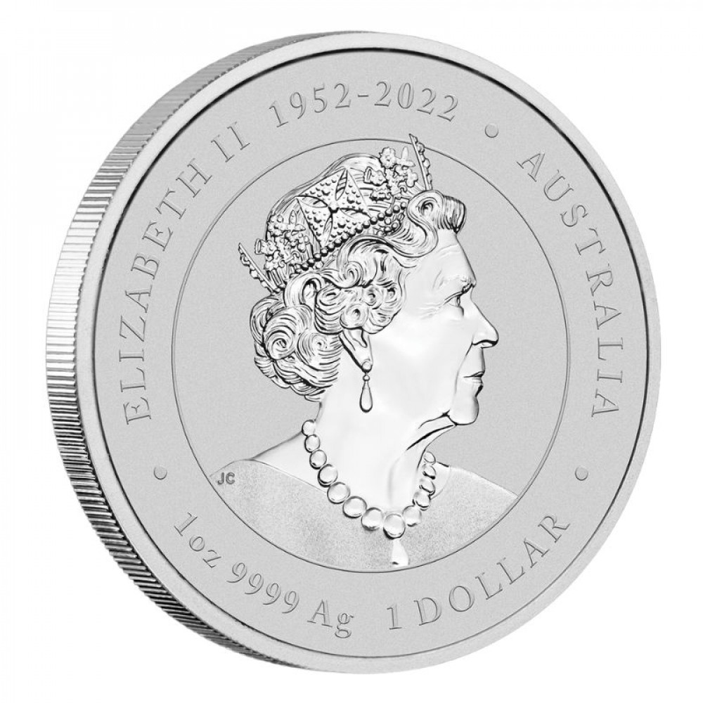 Sudraba monēta kastītē — Austrālijas Lunārs 2024 — Pūķa gads 1 oz, 999.9