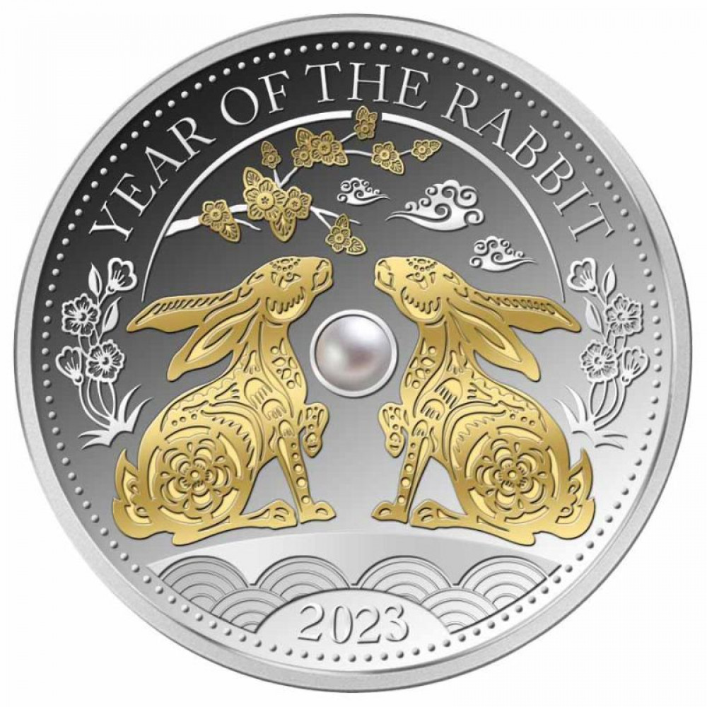 Sudraba monēta - Lunārs Truša gads ar saldūdens pērli* 31.1g, 999 Sudraba monēta - Lunārs Truša gads ar saldūdens pērli* 31.1g, 999