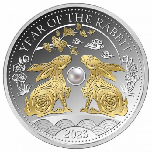 Sudraba monēta - Lunārs Truša gads ar saldūdens pērli* 31.1g, 999