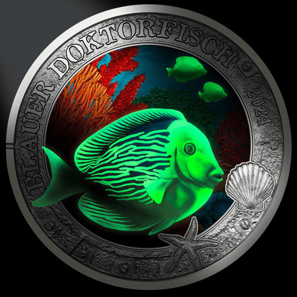 3 Eiro monēta - Spilgtā jūras dzīve - 7 Zilā ķirurgzivs